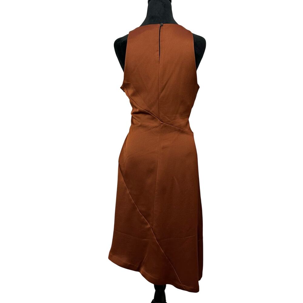 Banana Republic Bias Cut Midi Dress‎ 10 Rust Mesquite Wood UEC Asymmetric Hem - Picture 3 of 10
